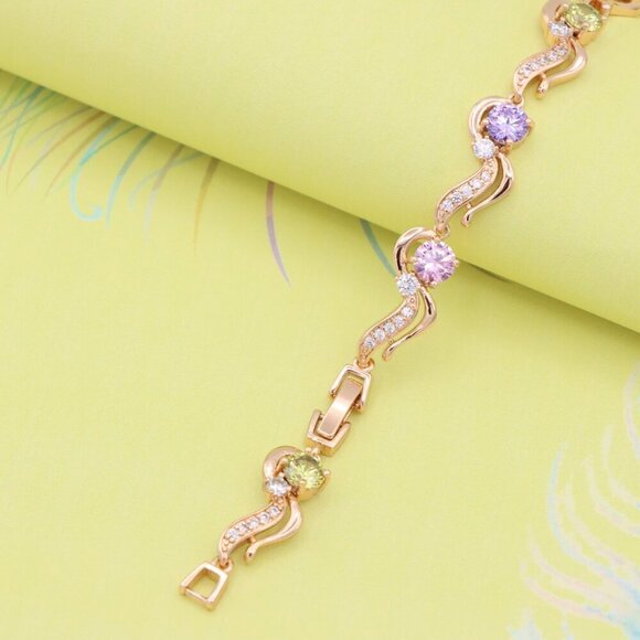 "Rose Gold Bracelet with Wavy Design and Pastel Gemstones, XPBL0817 - Picture 6 of 12
